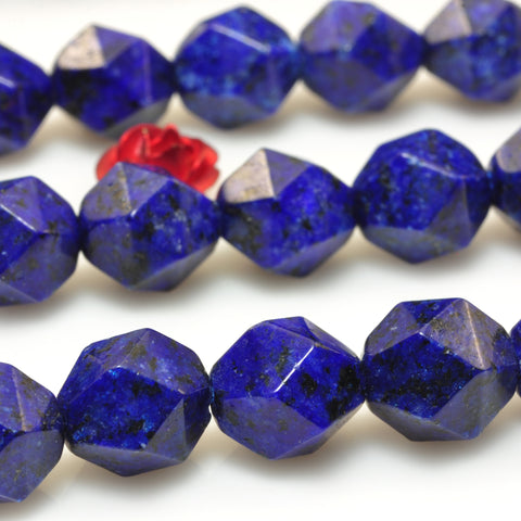 YesBeads Granite stone lapis blue star cut faceted nugget beads gemstone wholesale 15"