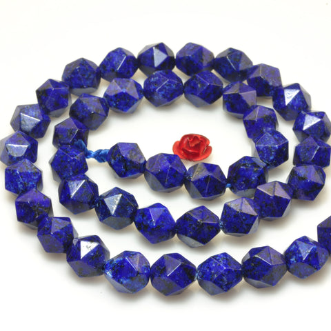 YesBeads Granite stone lapis blue star cut faceted nugget beads gemstone wholesale 15"