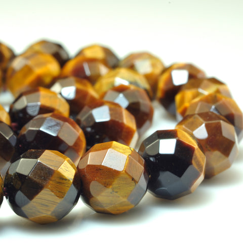 YesBeads Natural Yellow Tiger Eye A grade faceted round beads gemstone wholesale 15"
