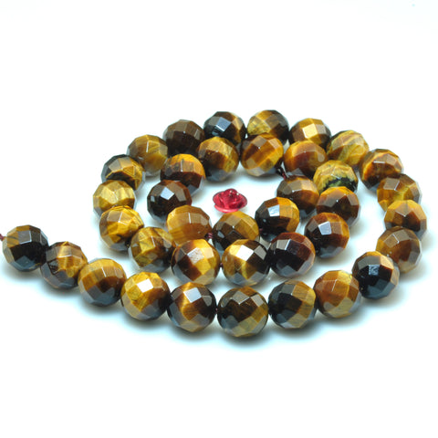 YesBeads Natural Yellow Tiger Eye A grade faceted round beads gemstone wholesale 15"