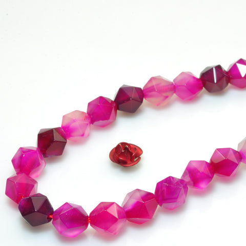 Rose Red Agate star cut faceted nugget beads gemstone wholesale jewelry 15"