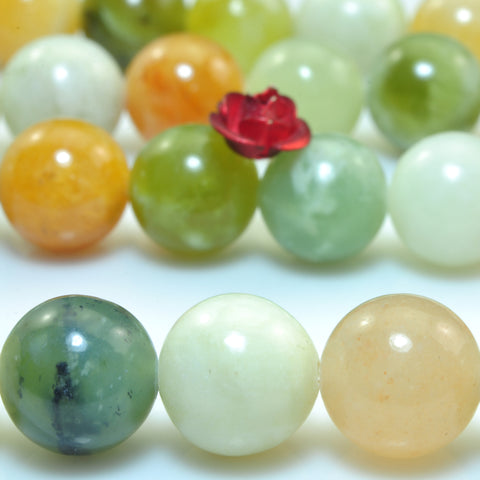 YesBeads Nautral flower jade smooth round loose beads rainbow gemstone wholesale jewelry making 8mm 10mm 15"