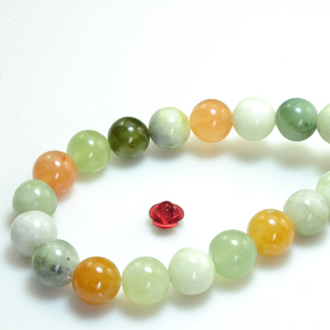 YesBeads Nautral flower jade smooth round loose beads rainbow gemstone wholesale jewelry making 8mm 10mm 15"