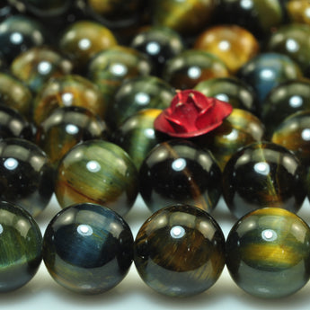 YesBeads natural blue golden Tiger Eye A grade smooth round loose beads wholesale gemstone jewelry making 15"