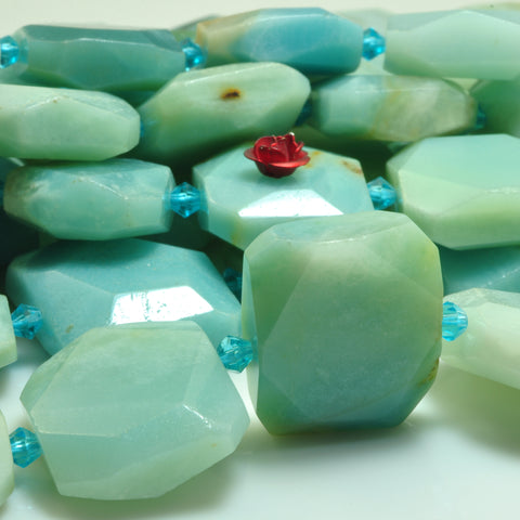 YesBeads natural green Amazonite gemstone faceted rectangle nugget beads 15.5"