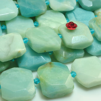 YesBeads natural green Amazonite gemstone faceted rectangle nugget beads 15.5"