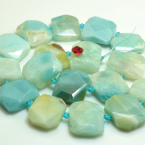 YesBeads natural green Amazonite gemstone faceted rectangle nugget beads 15.5"