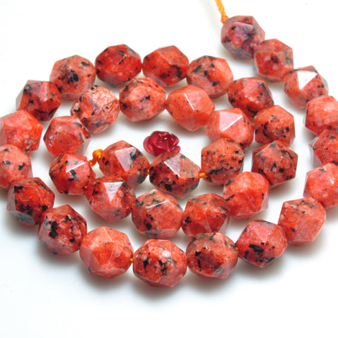 YesBeads Black Dot Red Jade star cut faceted nugget beads gemstone 10mm 15"