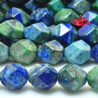 Azurite blue green gemstone star cut faceted nugget beads 8mm 10mm 15"