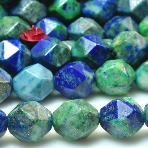 Azurite blue green gemstone star cut faceted nugget beads 8mm 10mm 15"