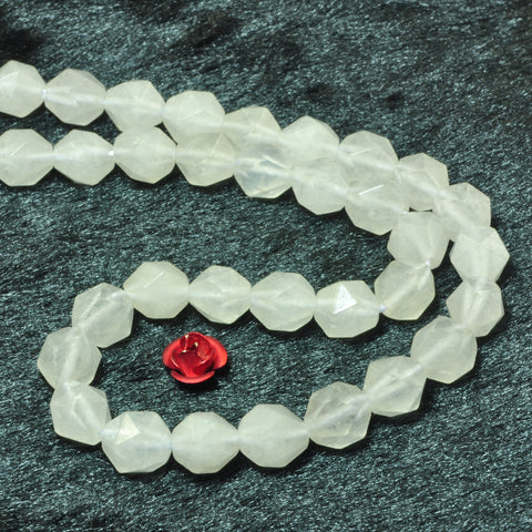 YesBeads Natural White Jade star cut faceted nugget beads gemstone 8mm 15"