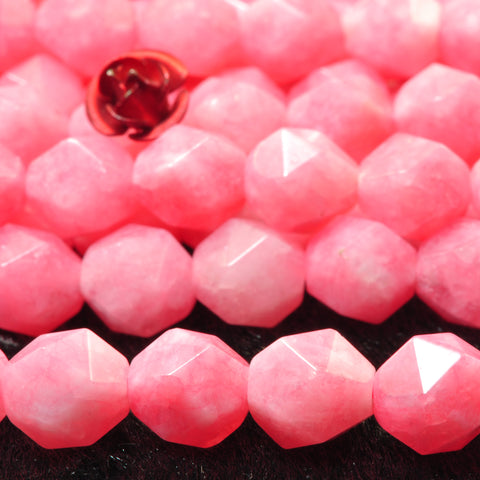 YesBeads Malaysia Pink Jade star cut faceted nugget beads gemstone 8mm 10mm 15"