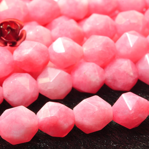 YesBeads Malaysia Pink Jade star cut faceted nugget beads gemstone 8mm 10mm 15"
