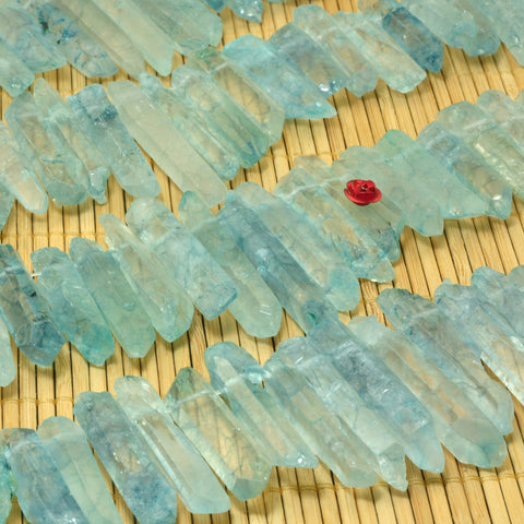 YesBeads Quartz crystal points titanium coated blue rough matte spike tower stick beads gemstone 15"