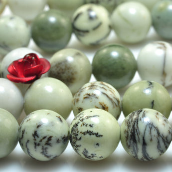 YesBeads Natural Dendritic Jasper smooth round beads gemstone 8mm 15"