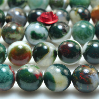 YesBeads Natural Tree Agate blood green gemstone smooth round beads 8mm 15"