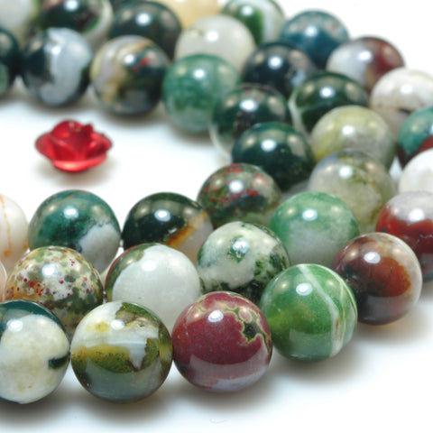 YesBeads Natural Tree Agate blood green gemstone smooth round beads 8mm 15"