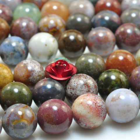 YesBeads Natural Ocean Agate smooth round beads rainbow gemstone 8mm 15"