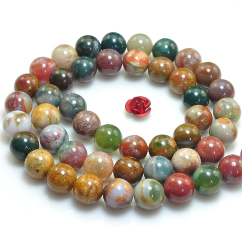YesBeads Natural Ocean Agate smooth round beads rainbow gemstone 8mm 15"