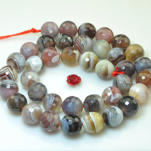 YesBeads Natural Brown Botswana Agate faceted round loose beads wholesale gemstone 15"