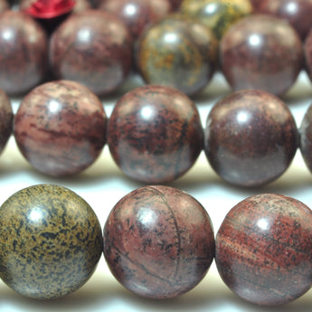 YesBeads Natural Artistic Jasper smooth round beads red grass flower gemstone wholesale jewelry making