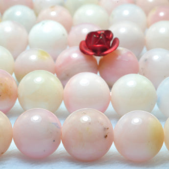 YesBeads Natural Pink Opal gemstone smooth round loose beads wholesale jewelry making 8mm 15"