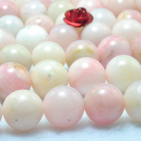 YesBeads Natural Pink Opal gemstone smooth round loose beads wholesale jewelry making 8mm 15"