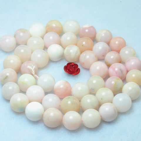 YesBeads Natural Pink Opal gemstone smooth round loose beads wholesale jewelry making 8mm 15"