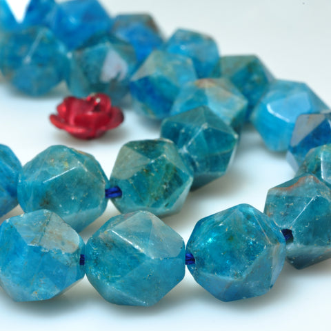 YesBeads Natural Blue Apatite gemstone star cut faceted nugget beads 8mm 15"