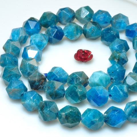 YesBeads Natural Blue Apatite gemstone star cut faceted nugget beads 8mm 15"