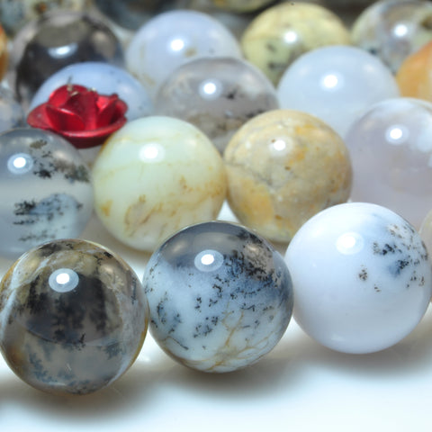 YesBeads Natural Black Moss Opal smooth round beads gemstone wholesale jewelry 15"