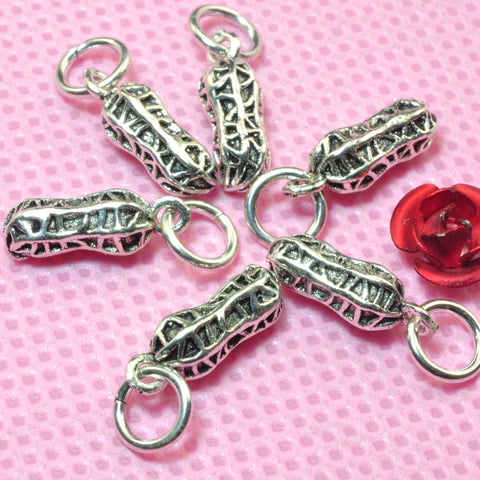YesBeads 925 Sterling silver peanut charms 3D vintage carved peanut pendant beads wholesale jewelry findings