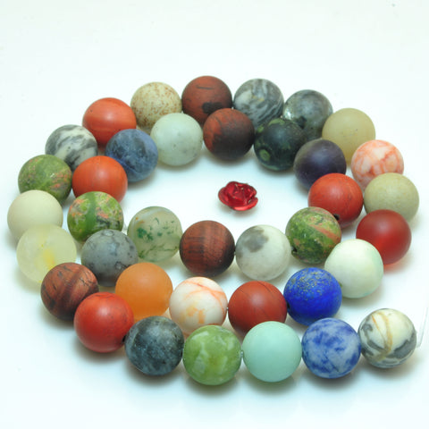 YesBeads Mixed jasper natural multicolor mix gemstone matte round beads 15"