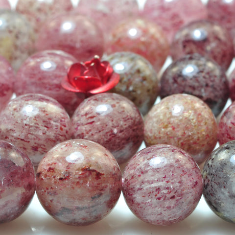 YesBeads Natural strawberry quartz smooth round loose beads lepidocrocite quartz gemstone wholesale jewelry making 6mm-10mm 15"