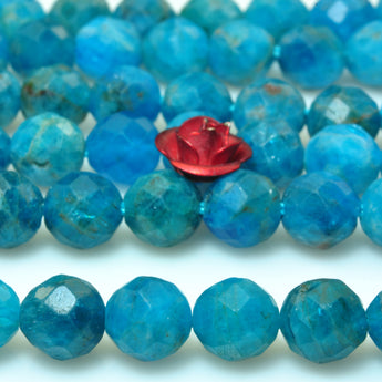 YesBeads natural blue Apatite faceted round loose beads wholesale gemstone 6mm 15"
