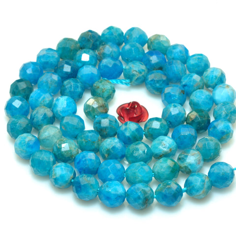 YesBeads natural blue Apatite faceted round loose beads wholesale gemstone 6mm 15"