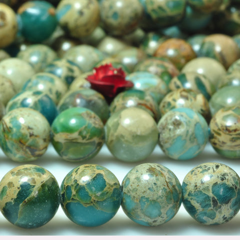 Imperial Jasper smooth round loose beads blue sea sediment gemstone wholesale jewelry making 8mm 15"