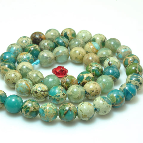 Imperial Jasper smooth round loose beads blue sea sediment gemstone wholesale jewelry making 8mm 15"