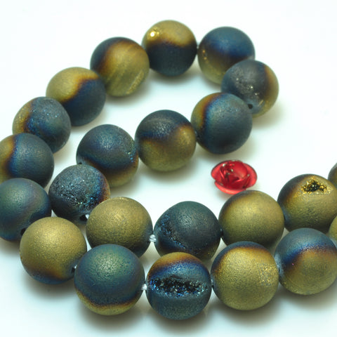 YesBeads Druzy Agate titanium coated black gold agate matte round beads gemstone 15"