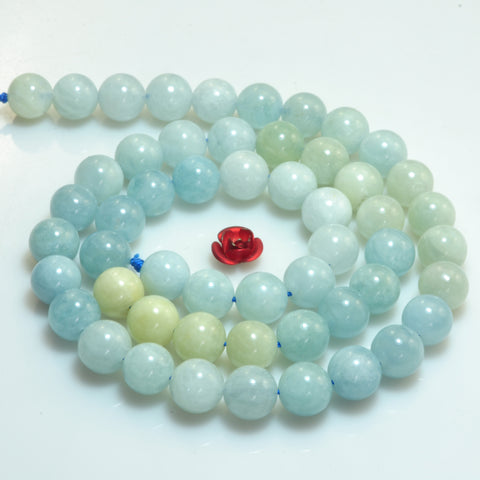 YesBeads Natural Aquamarine gemstone smooth round beads wholesale jewelry supplies 15"