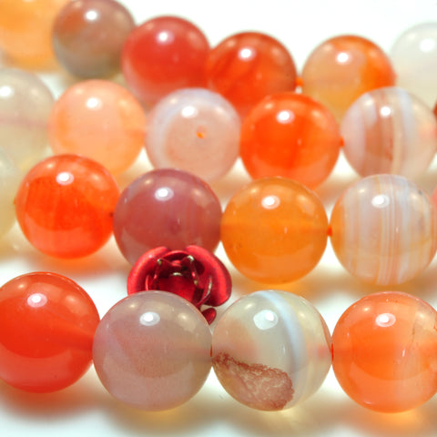 YesBeads Natural African Red Banded Agate smooth round beads gemstone wholesale jewelry making 15"