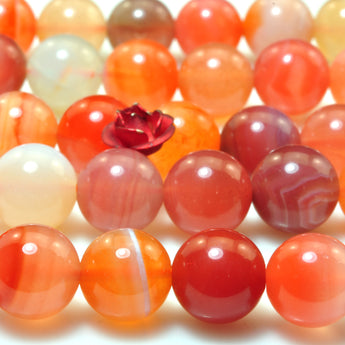 YesBeads Natural African Red Banded Agate smooth round beads gemstone wholesale jewelry making 15"