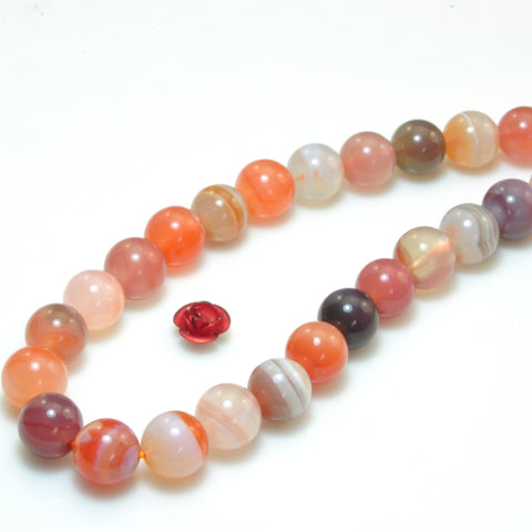 YesBeads Natural African Red Banded Agate smooth round beads gemstone wholesale jewelry making 15"