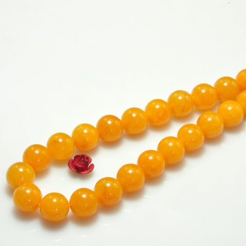 YesBeads Yellow Jade smooth round loose beads wholesale gemstone 15"