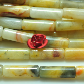YesBeads Natural Crazy Lace Agate Mexican yellow gemsotne smooth tube beads 4x13mm 15"