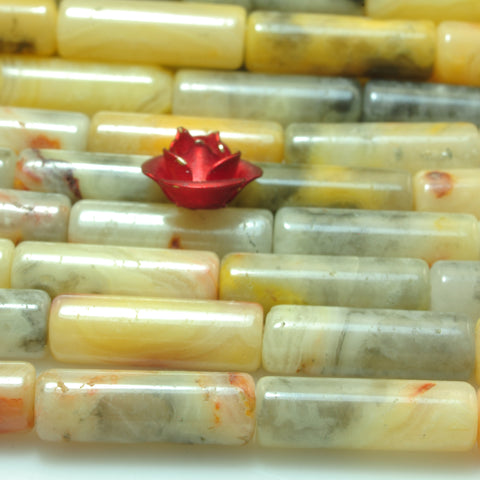 YesBeads Natural Crazy Lace Agate Mexican yellow gemsotne smooth tube beads 4x13mm 15"