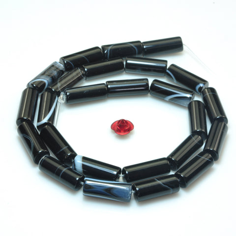 YesBeads Black Banded Agate smooth tube beads gemstone 6x16mm 15"