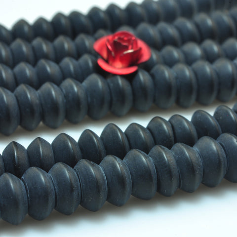 YesBeads Black Onyx matte rondelle disc beads gemstone wholesale jewelry 15"