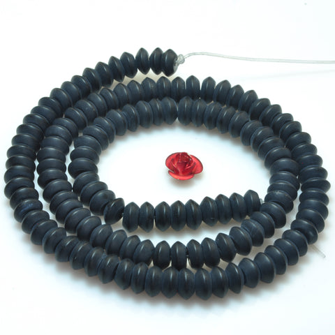 YesBeads Black Onyx matte rondelle disc beads gemstone wholesale jewelry 15"