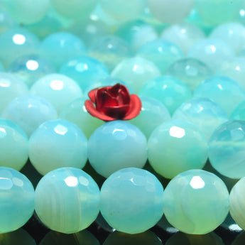 YesBeads Blue Banded Agate aqua faceted round loose beads gemstone 6-12mm 15"